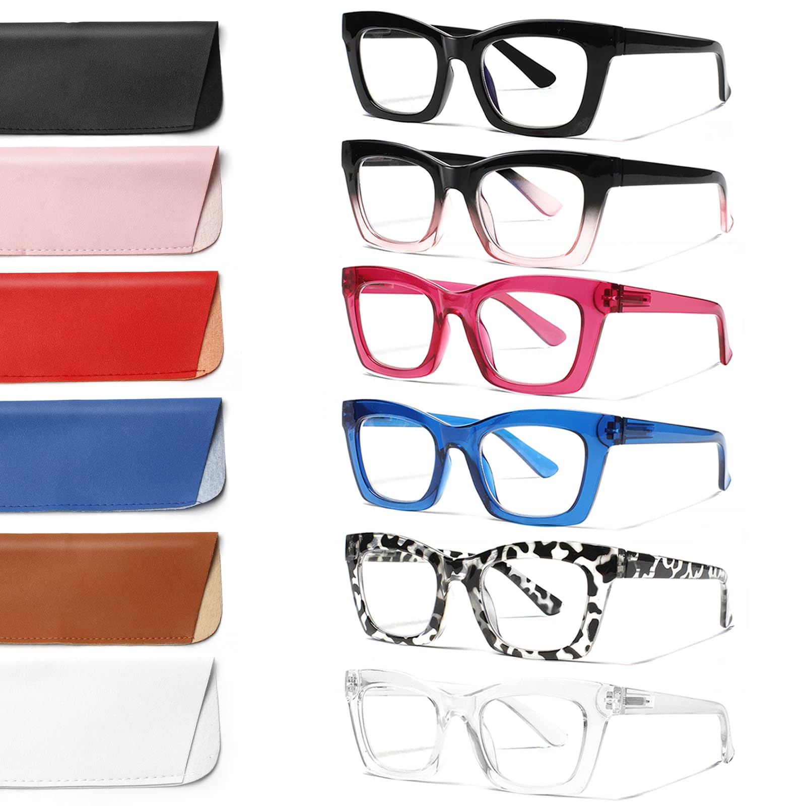 ZOECENT 6 Pack Oprah Style Reading Glasses for Women Blue Light Blocking Computer Square Readers with Spring Hinge (Mix Color, 1.75, x)