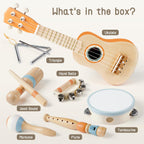 Vanplay Kids Guitar Set, 7-Piece Wooden Musical Instruments for Toddler 2-3