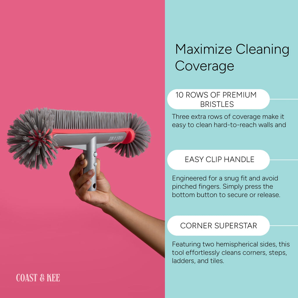 Pool Brush Head for Inground & Above Ground Pools | 10-Rows of Nylon Bristles Heavy-Duty Aluminum Handle | Swimming Cleaning Brush for Walls, Corners, Stairs & Floors