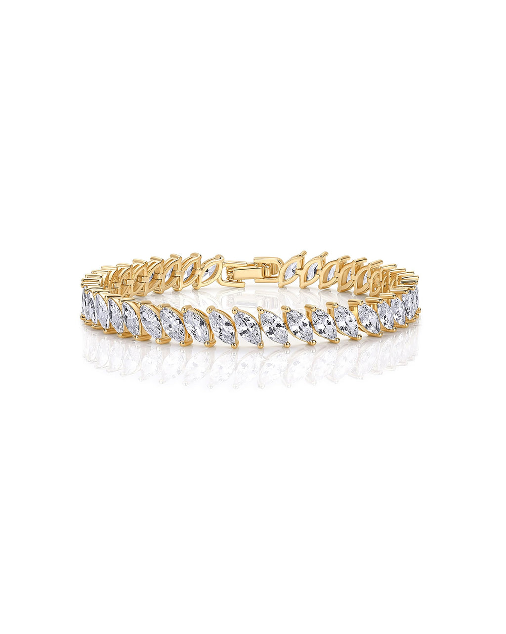 PAVOI CZ Wedding Tennis Bracelet for Women, 14K Gold Plated, Yellow Gold, 7
