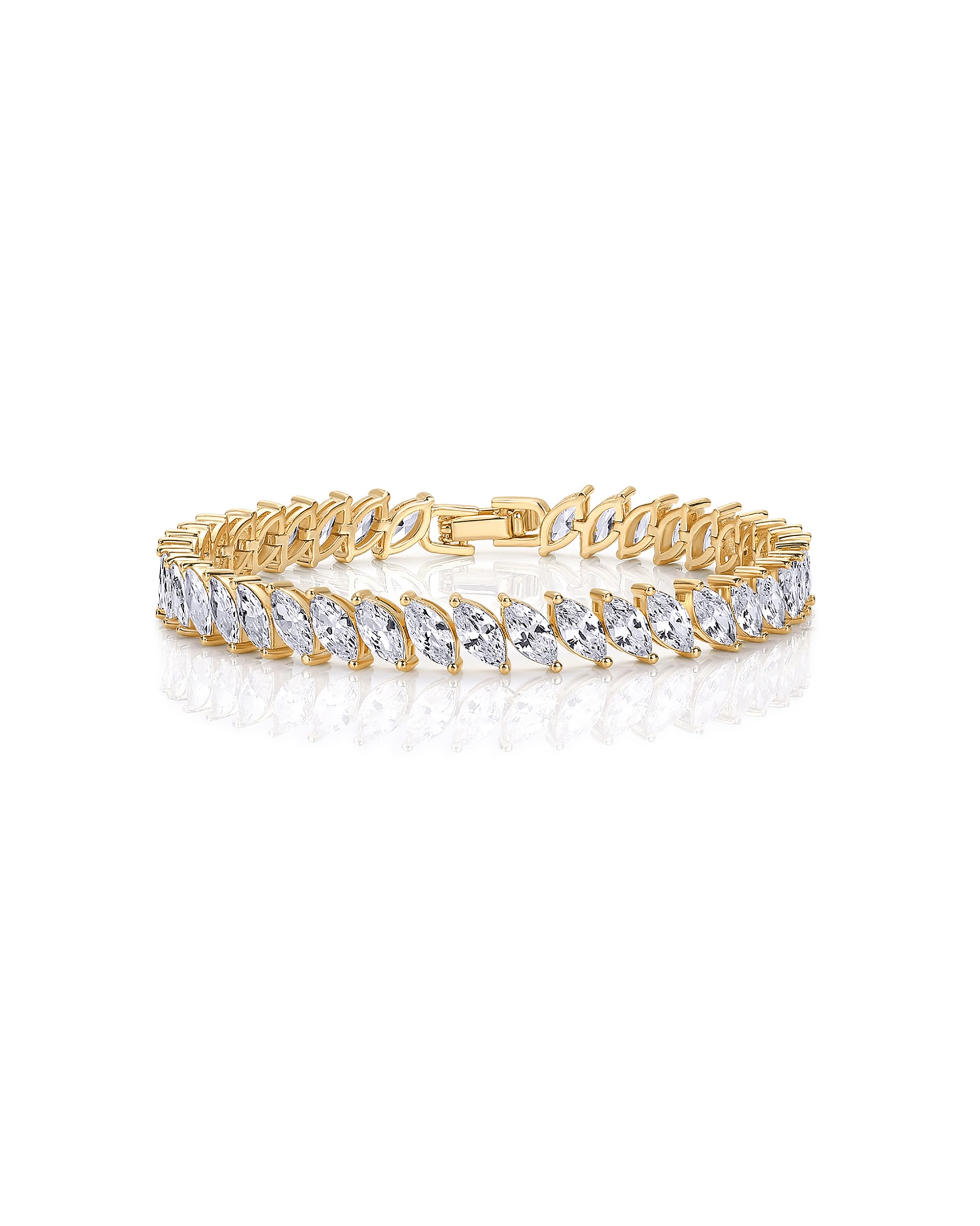 PAVOI CZ Wedding Tennis Bracelet for Women, 14K Gold Plated, Yellow Gold, 7
