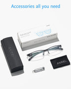 ANRRI Blue Light Glasses for Men Semi Rimless Rectangle Black Metal Frame UV Blocking Computer Glasses