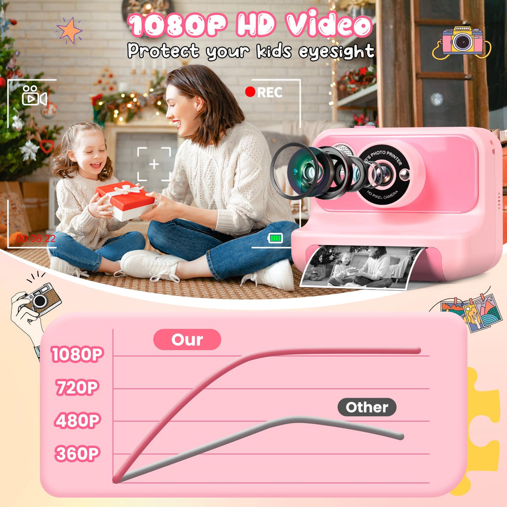 Kids Camera Instant Print, Kids Camera 1080P HD Video Digital Camera