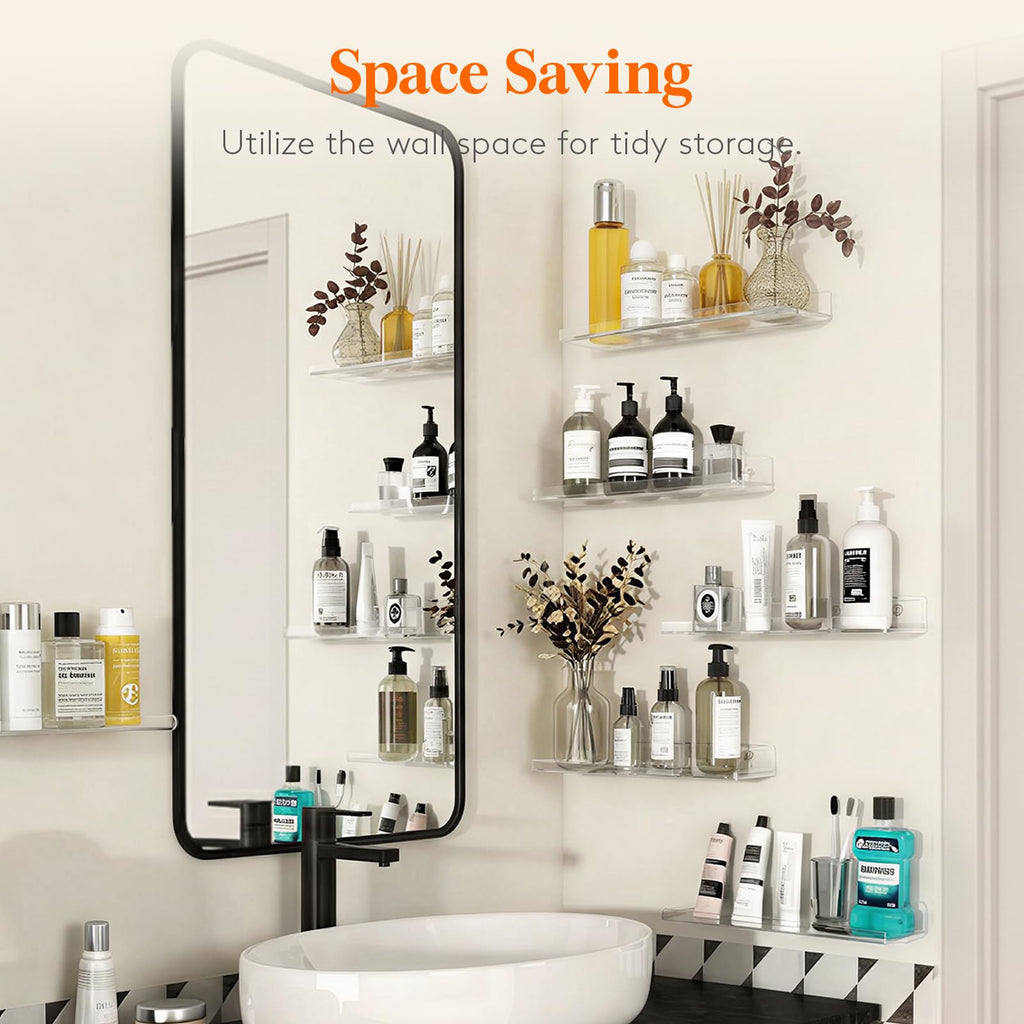 Lifewit Floating Shelves for Wall, Acrylic Display Shelf Wall Mounted for Figure, Car, Art, Book, 14" Perfume Organizer for Bathroom, Bedroom, Living Room, Nursery, Home Decor, Clear, 10 Pack