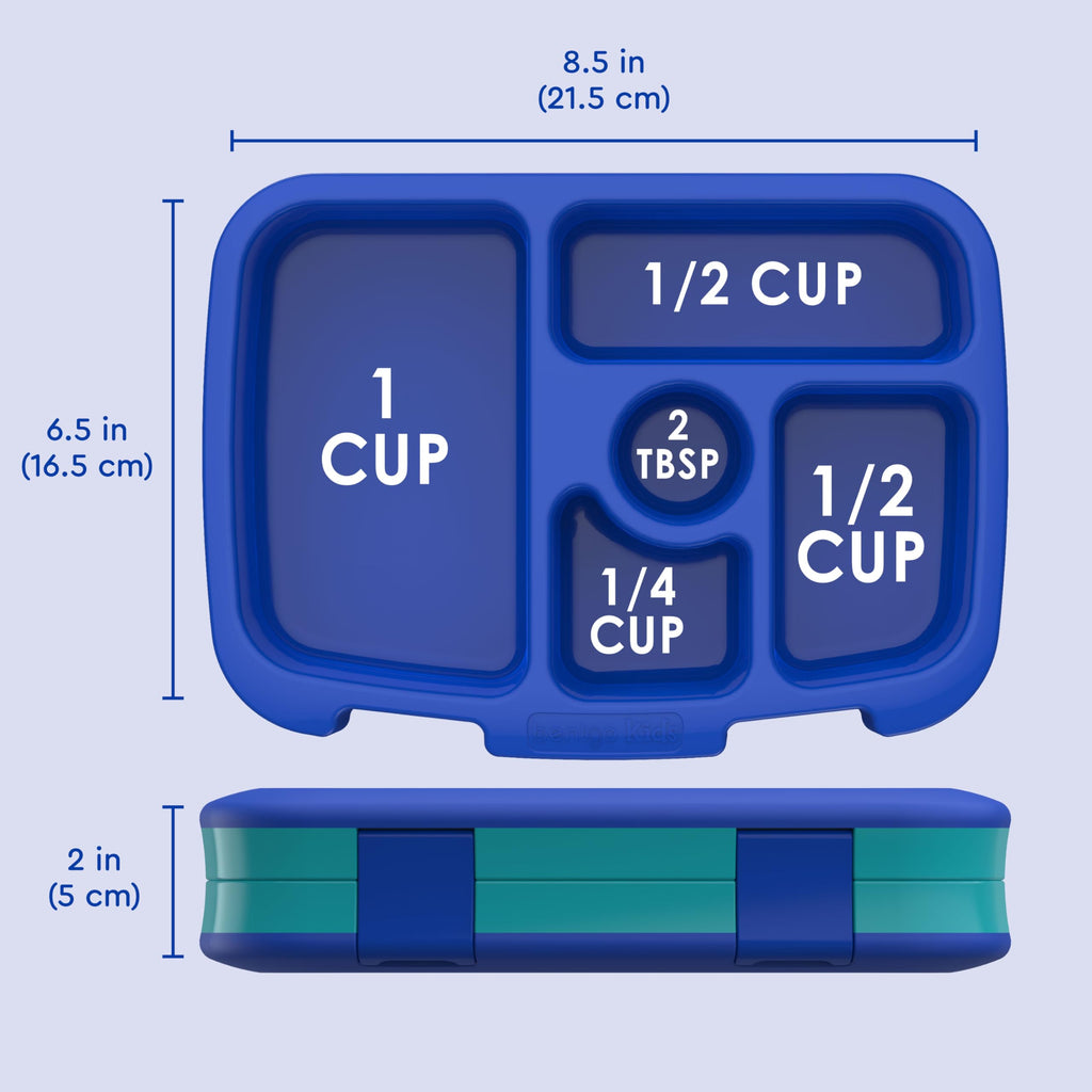 Bentgo Kids Prints Leak-Proof, 5-Compartment Bento-Style Kids Lunch Box - Ideal Portion Sizes for Ages 3-7, Durable, Drop-Proof, Dishwasher Safe, & PFAS & BPA-Free Materials (Sharks)