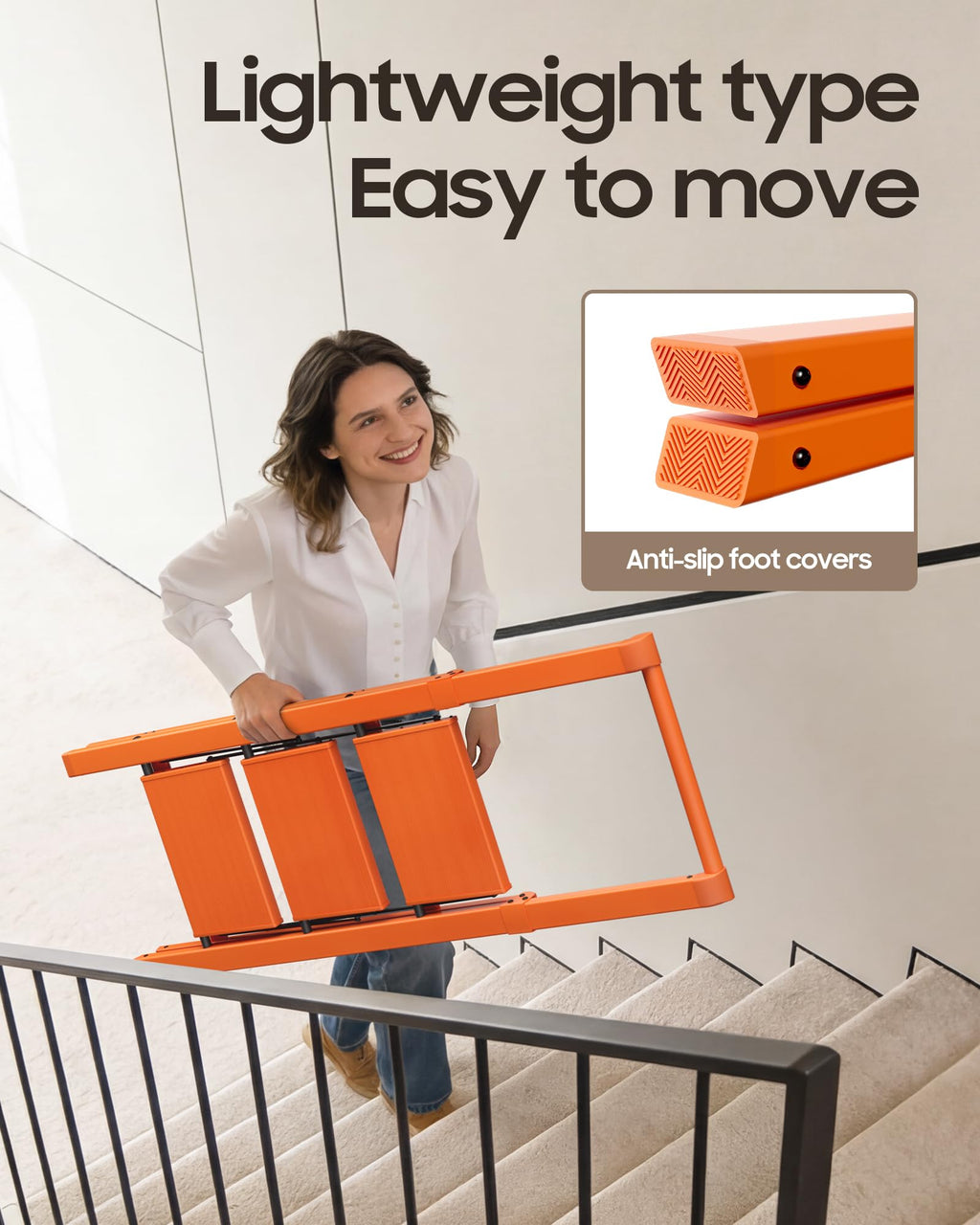 HillhutApex 3 Step Foldable Aluminum Step Ladder with Handgrip, Anti-Slip Pedal, 330 lbs Capacity, Lightweight & Portable for Home, Kitchen, Office, Garage (Orange)