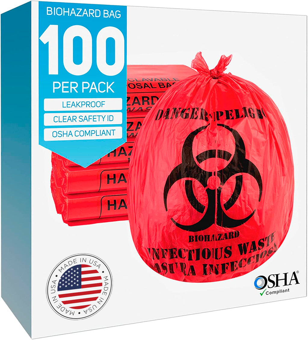 Trashanium Biohazard Waste Bags, 10-Gallon, 100 Count, Red, No Leak Bags, Medical Grade, Safe Infectious Waste Disposal