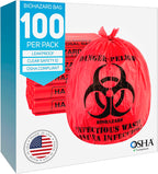 Trashanium Biohazard Waste Bags, 10-Gallon, 100 Count, Red, No Leak Bags, Medical Grade, Safe Infectious Waste Disposal