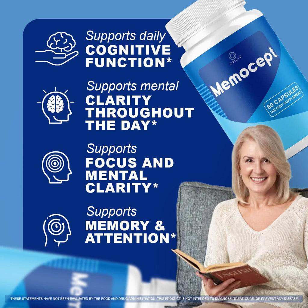 Memocept - Official Memocept Pills Advanced Formula with All Natural Ingredients, Daily Premium Capsules Brain Memory for Wellness & Overall Health Support, 60 Capsules for 1 Month