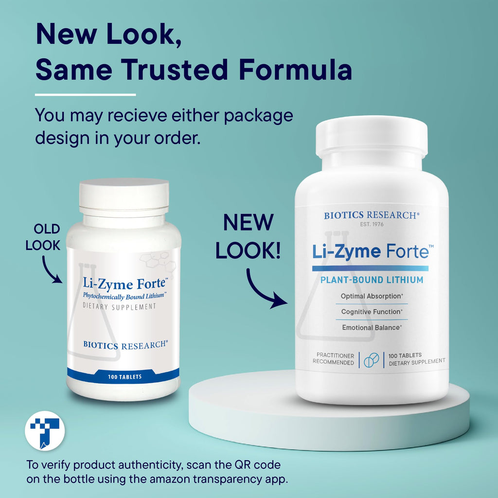 BIOTICS RESEARCH Li Zyme Forte Plant-sourced, phytochemically Bound Lithium, Supports Brain Function, Memory and Mood Support,100 Tablets