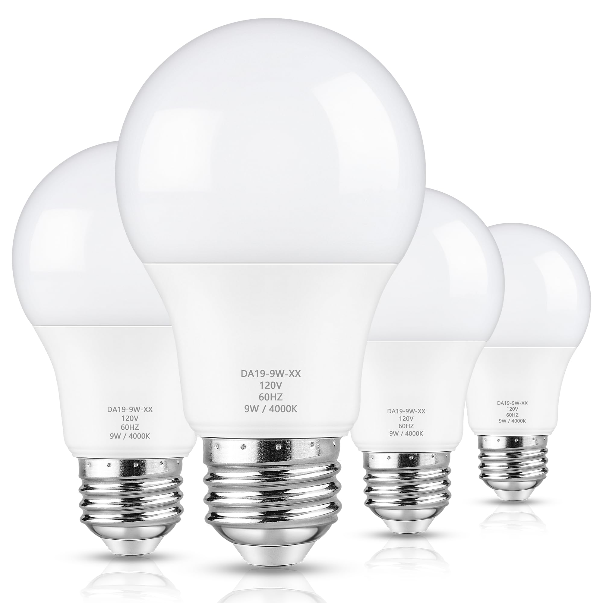 Maylaywood A19 LED Light Bulb, 60 Watt Equivalent, 4000K Neutral White, 900LM, E26 Base, Dimmable, 9W Bright White, 4-Pack