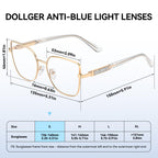 Dollger Square Blue Light Blocking Glasses for Women Trendy Oversized Computer Gaming Eyeglasses Cat Eye Metal Frame bluelight glasses Gold