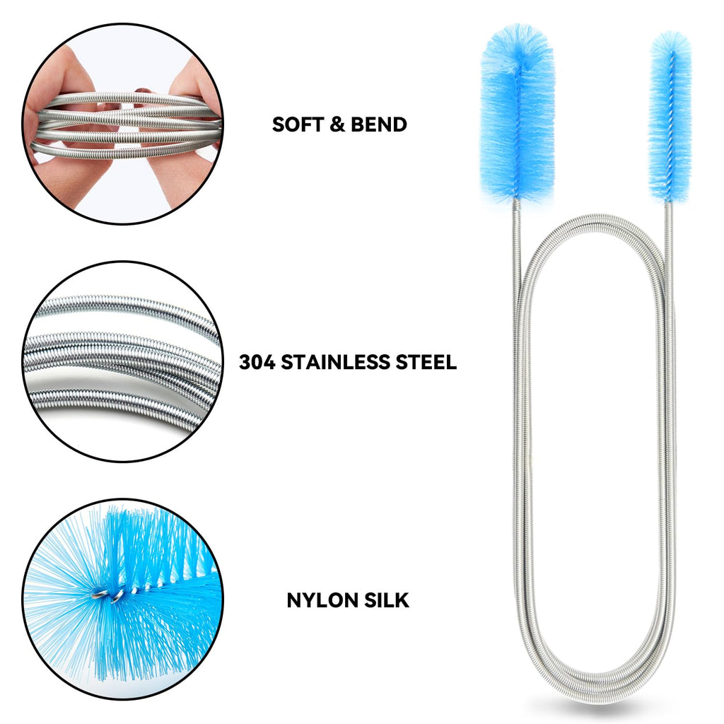 Bozenu Flexible Drain Brush, 66 Inch Long Double Ended Hose Pipe and 58 Inch Tube Cleaning Brush and 2 Pack 8 Inch Straw Cleaner Brush