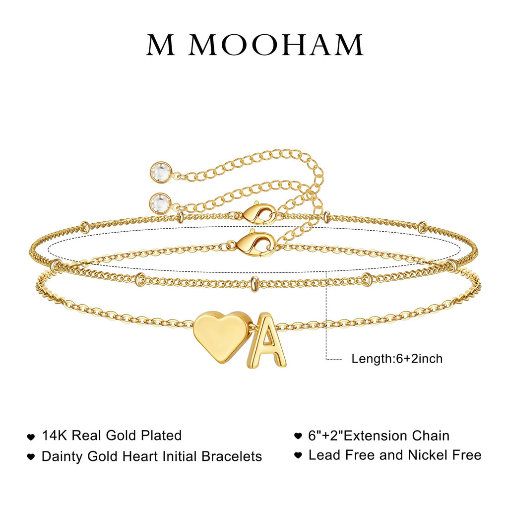 M MOOHAM Bracelets for Women, 14K Gold Plated Initial S Bracelet Jewelry
