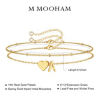 M MOOHAM Bracelets for Women, 14K Gold Plated Initial S Bracelet Jewelry