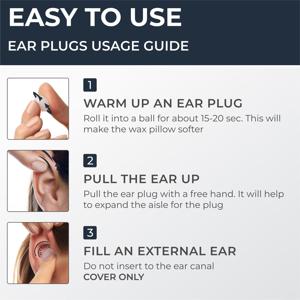 Peace&Quiet PQ Wax Ear Plugs for Sleeping, Swimming - 50 Noise Cancelling Silicone Gel Wax Earplugs, Ear Protection for Sleep and Swim, Soft Pillows with Sound Blocking Level 32Db, (50 Pillows)