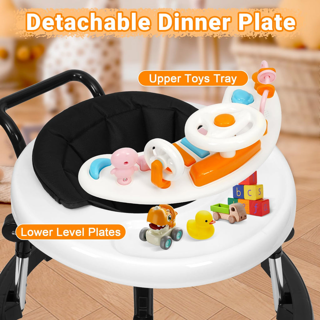 HolyBase Music and Lights Baby Walker Foldable with 9 Adjustable Heights, Baby Walker with Wheels Portable, Infant Toddler Walker for Baby Boy Girls 6-18 Months