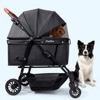 Dog Stroller for Large & Medium Dogs (20–132 lbs), Pet Stroller for 2 Small Dogs, Cat Strollers for 2 Cats, Extra Large Heavy Duty, Foldable & Fully Ventilated Design, Black