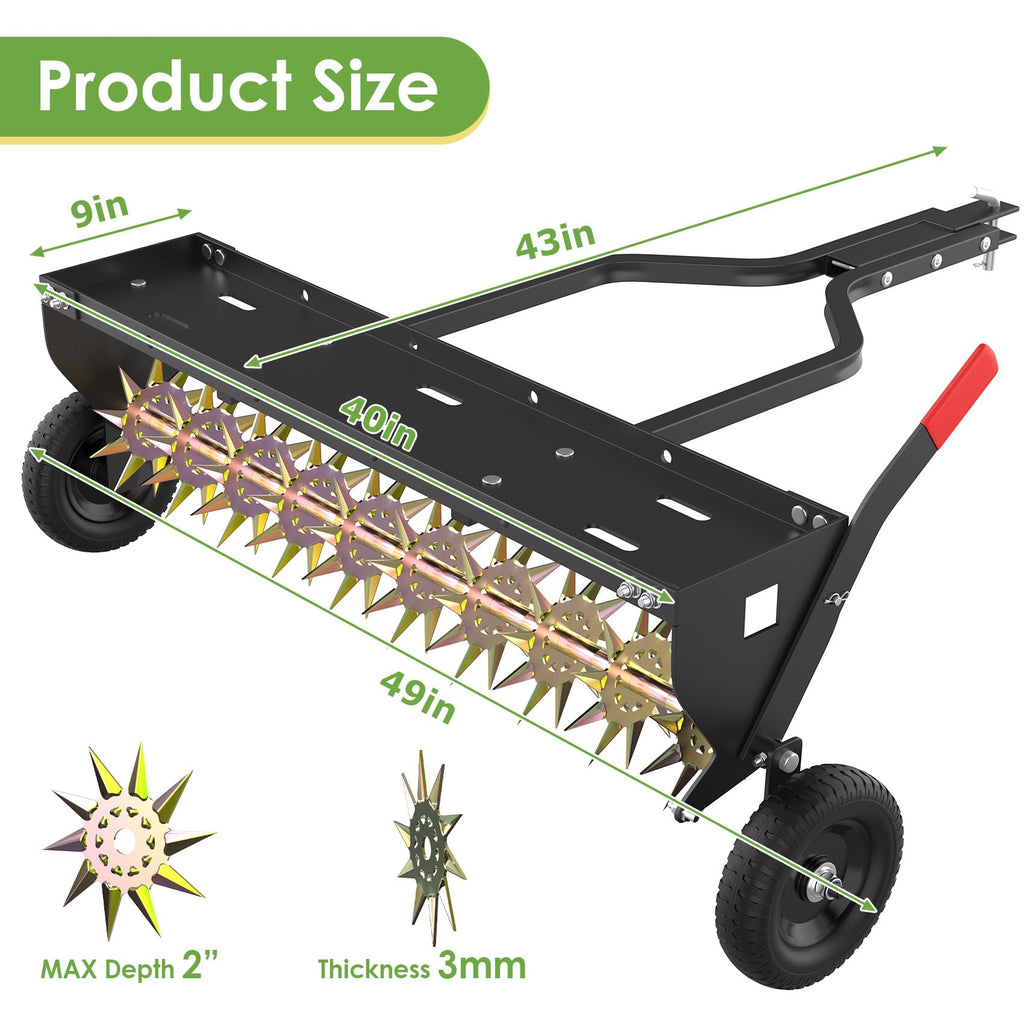 Seeutek 40Inch Tow Behind Spike Aerator - Heavy Duty Rolling Lawn Aerators