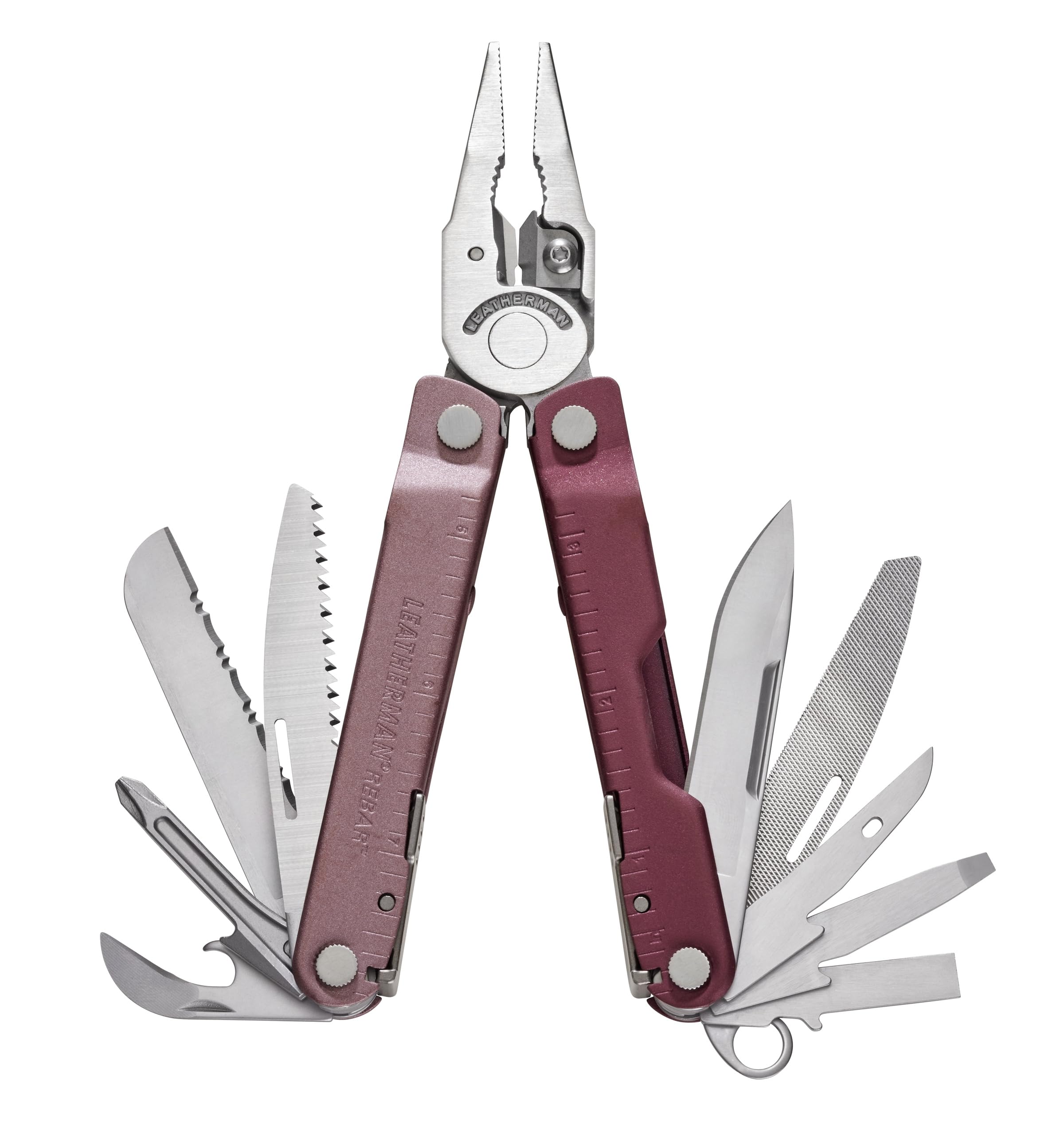 LEATHERMAN, Rebar Multitool with Premium Replaceable Wire Cutters and Saw, Heathered Cranberry