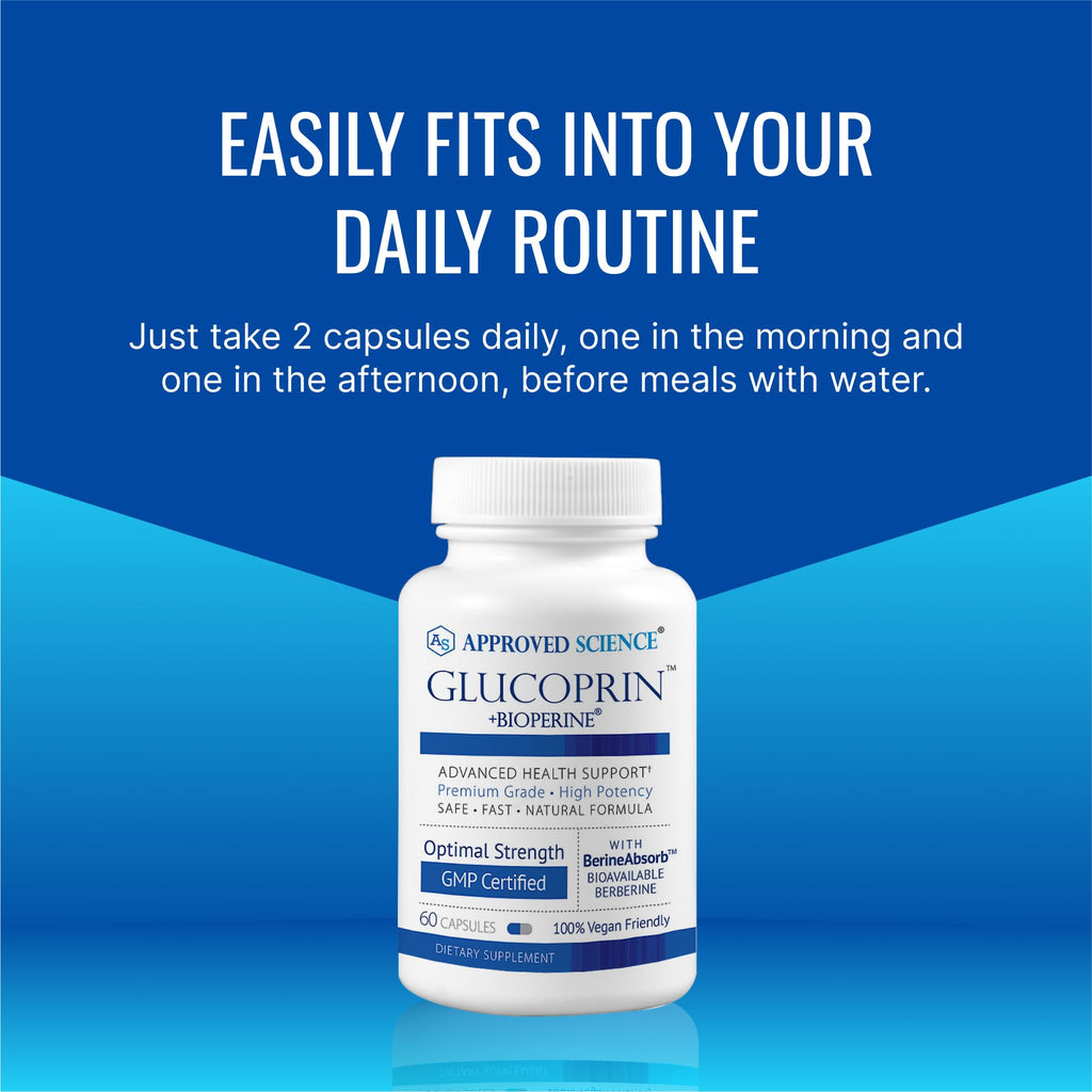 Approved Science Glucoprin - 250 mg Berberine, Mulberry, Cinnamon, BioPerine, Non GMO- Made in the US - 60 Vegan Capsules - Pack of 1
