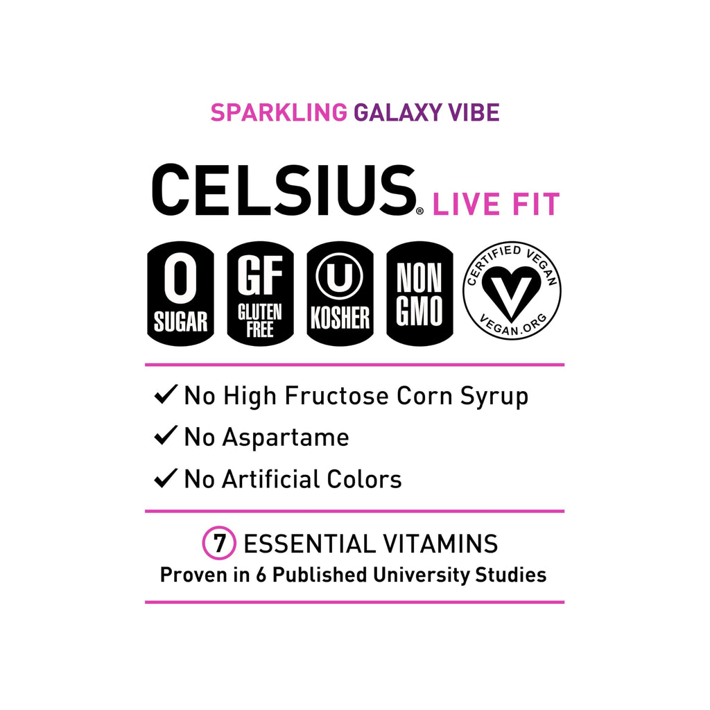 CELSIUS GALAXY VIBE Sparkling Strawberry Watermelon, Sugar Free Energy Drink, 12 Fl Oz (Pack of 12)