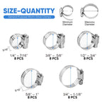 TICONN 40PCS Hose Clamps Set 304 Stainless Steel, 1/4''–1-1/8'' Worm Gear