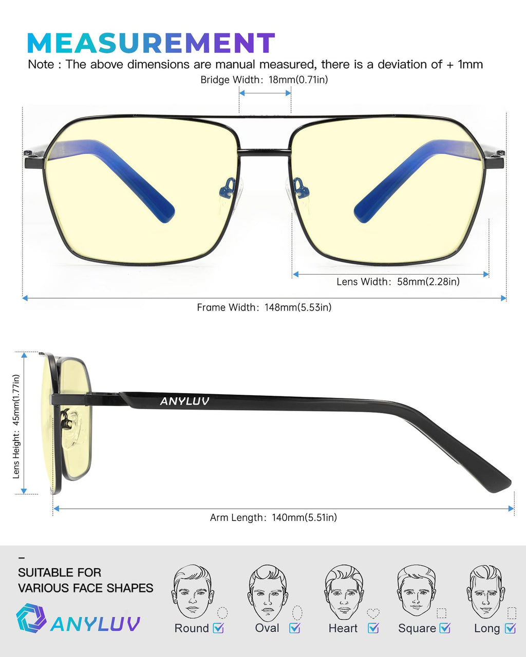 ANYLUV Blue Light Glasses Men/Women, Blue Light Blocking Glasses, Computer Screen Blocker Eyes Protection Glasses