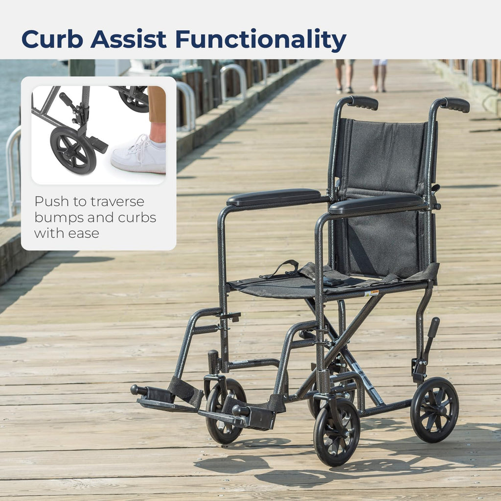 Drive Medical TR39E-SV Lightweight Folding Transport Wheelchair with Swing-Away Footrest, Silver