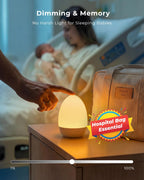 FULNIX Egg Light for Nursery, Eye-Caring Touch Control Rechargeable Baby Night Light with 17 Color Modes, Dimmable Night Feeding Egg Light for New Parents & Kids Bedroom