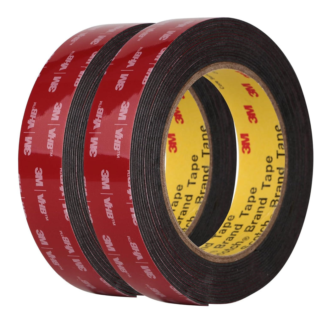 3M Double Sided Mounting Tape 2 Pack 5925 1" Width Black Foam Tape High Bond Waterproof Heavy Duty Strong Adhesive Tape Thick 0.025in Fastener Replace Décor Frame Logos