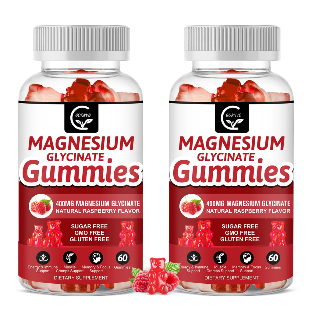 Magnesium Glycinate Gummies 400mg, Mg Potassium Supplement with Chelated Magnesium Malate Complex, Vitamin D, B6, and CoQ10, Supports for Memory, Calm, Mood & Sleep - 60 Count (Pack of 2)