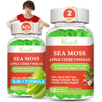 Vazatisi 2 Pack Apple Cider Vinegar Gummies, ACV with Sea Moss Gummies for Metabolism, Digestion, Detox, Gut & Immune Health, Apple Flavored -120 Count