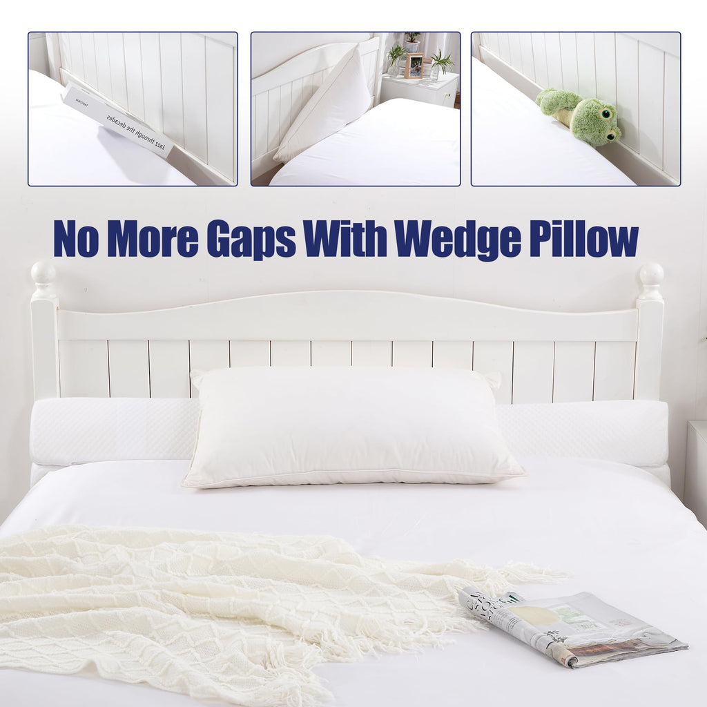 HOMBYS Wedge Pillow Headboard for Bed Gap,Foldable Bed Wedge Gap Filler Queen Size,Matterss Gap Filler,Multi Functional Bed Crack Pillow, Fill The Gap (0-7") Between Your Headboard and Mattress,White