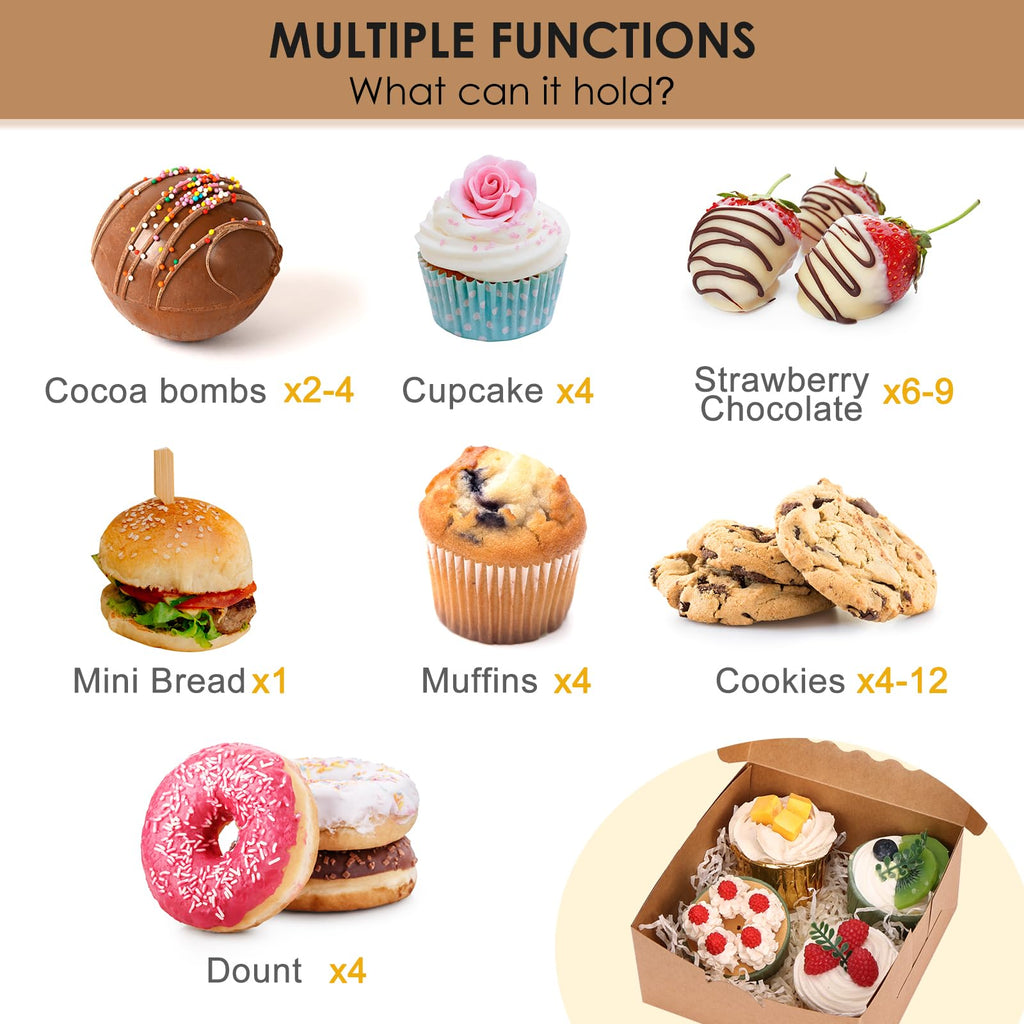 Moretoes 24pcs Cookie Boxes with Window, 6x6x3 In Brown Bakery Boxes