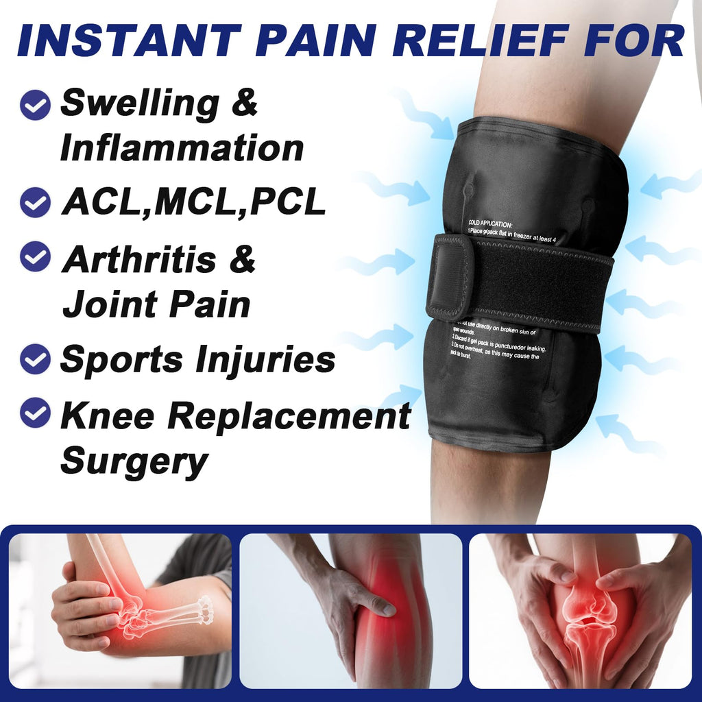 Large Ice Pack for Injuries Reusable Gel for Lower Back, Cold Packs Wrap for Shoulder, Knee, Elbow, Hip, Leg, Soft Cold Compress,16 × 9",Black
