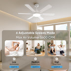 52 Inch Ceiling Fans with Lights, 6 Double Sided Blades, Ultra Quiet Reversible DC Motor, Remote & APP Control, 6 Speeds, 3CCT Dimmable LED with Memory Function, Downrod Mount for Living Room, White
