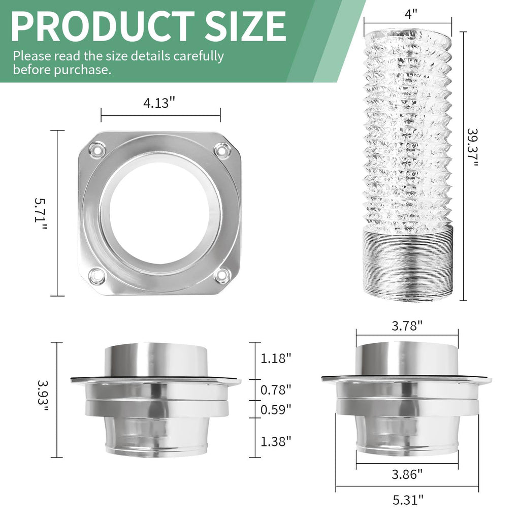 DVC-180 Magnetic Dryer Vent Coupling Connector Kit Easy to Clean Quick Connector Including a 3.3ft 4" Duct and two Clamps