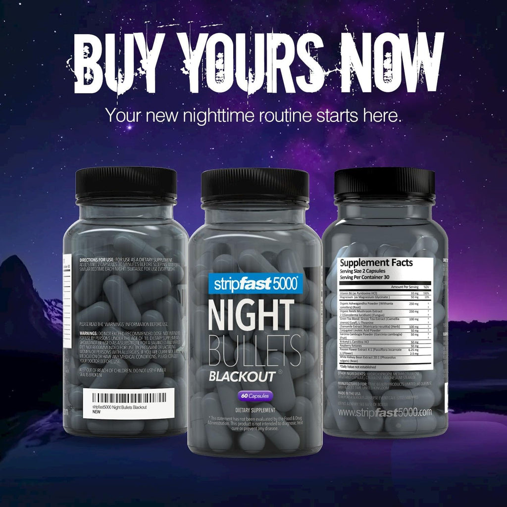 stripfast5000 Weight Management Support + Relaxation Capsules, Stimulant-Free for Women & Men, Night Bullets Blackout
