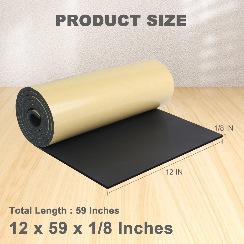 Storystore Foam Rubber Sheet with Adhesive, 12 x 59 x 1/8 Inch Closed Cell Insulation Neoprene Foam Sheet, Multi-Function Soundproof Weatherproof Foam Padding
