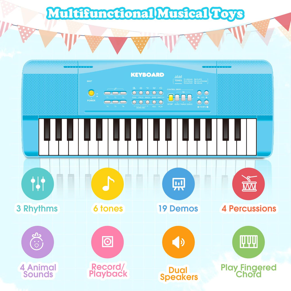 Toy Piano Keyboard for Kids Upgrade Electric Pianos Toys for 3 4 5 6 7 8 Year Old Girls Boys Beginners Keyboards with Microphone Toy for 3+ Year Old Kid Gifts (Blue)