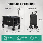 Overmont Ultra Compact Collapsible Wagon Cart, Lightweight Foldable Wagon with All Terrain Wheels, 120L Utility Wagon for Grocery Shopping, Daily Use, Camping & Sport