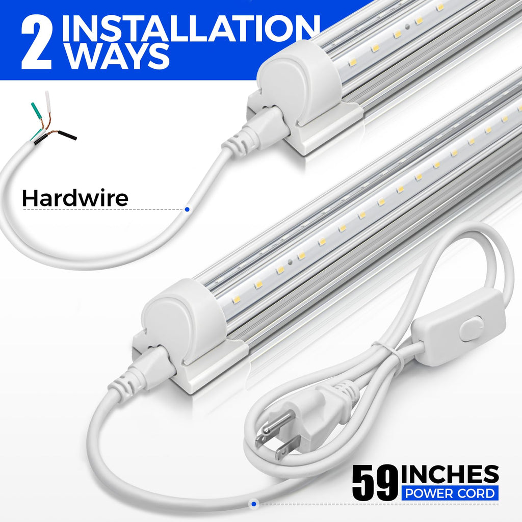Barrina LED Shop Lights 4FT, 40W 5500LM 5000K Daylight White, T8 LED Garage Lights, V Shape, Clear Cover, High Output Tube, Linkable 4 Foot LED Strip Light for Workshop, Warehouse with Plug, 2 Packs