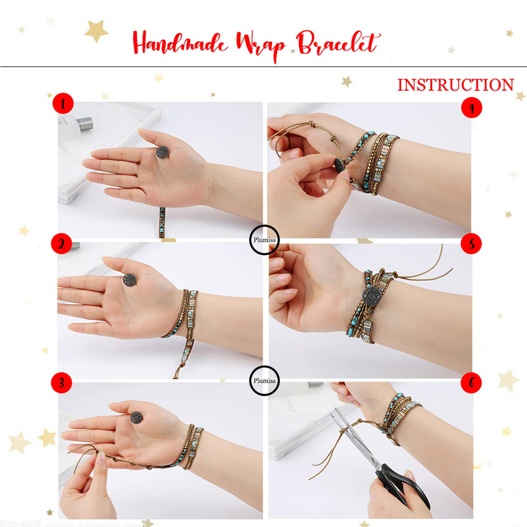 Plumiss Boho Natural Turquoise Stone Beaded Wrap Bracelets for Women Men