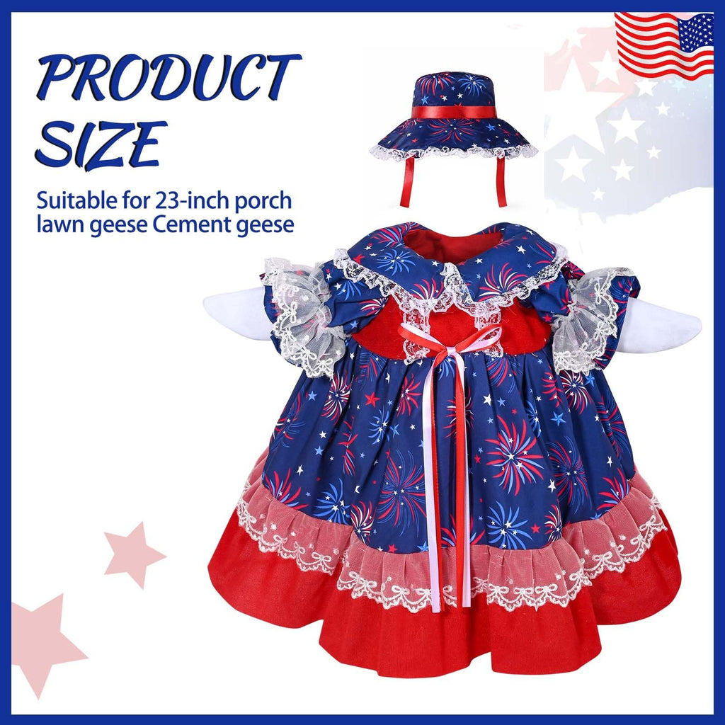 4th of July Porch Goose Outfits Lawn Goose Patriotic Lolita Dress Outfit for 23" Cement Plastic Geese Statue USA 250th Geese Star Firework Clothing Anniversary Outdoor Patio Lawn Garden Decoration