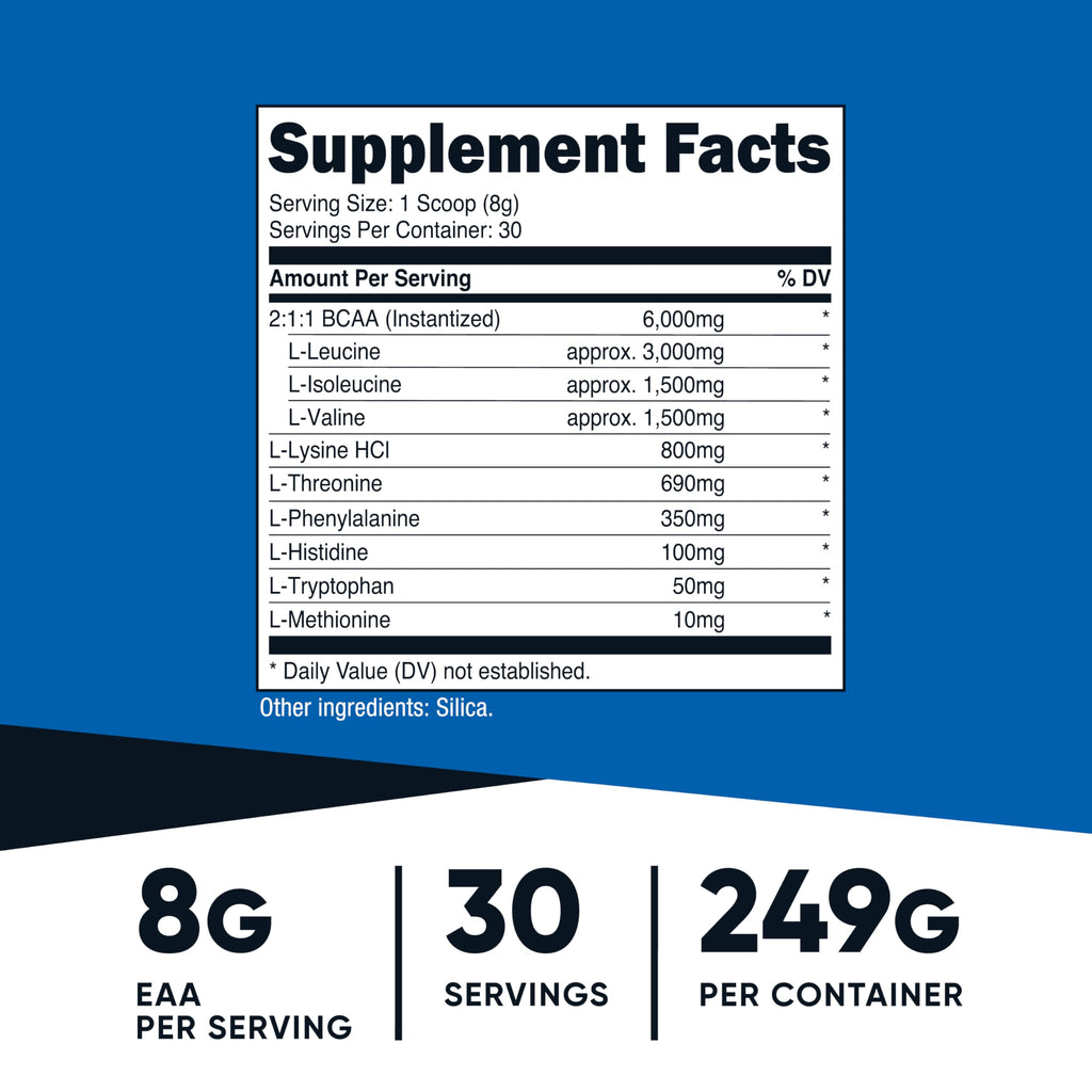 Nutricost EAA Powder 30 Servings (Unflavored) - Essential Amino Acids - Non-GMO, Gluten Free, Vegetarian Friendly