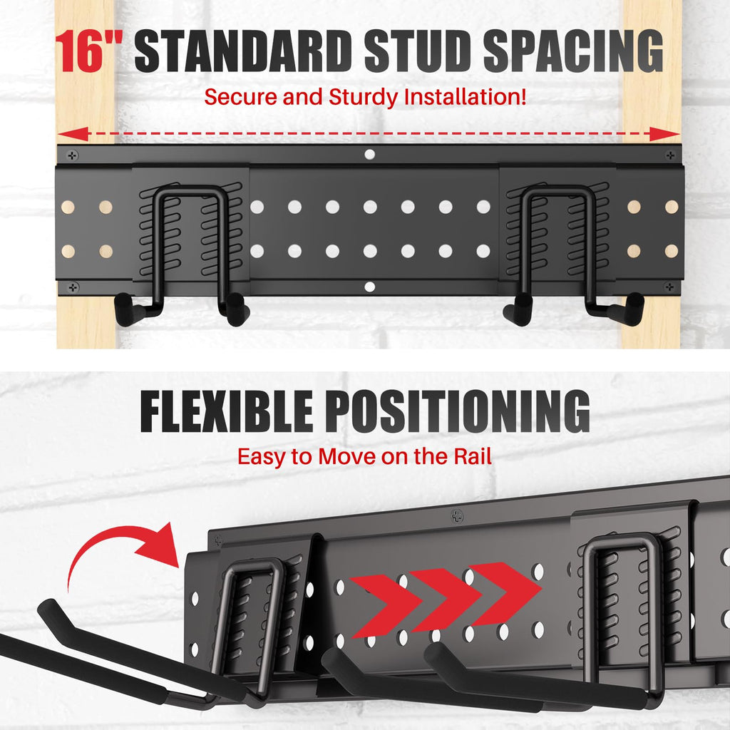 ZICANYCO Garage Tool Organizer Wall Mount 64 inches with 13 Adjustable Heavy-Duty Hooks, Garage Organization, Garden Tool Storage Rack, Yard, and Shed, Holds Up to 520 lbs