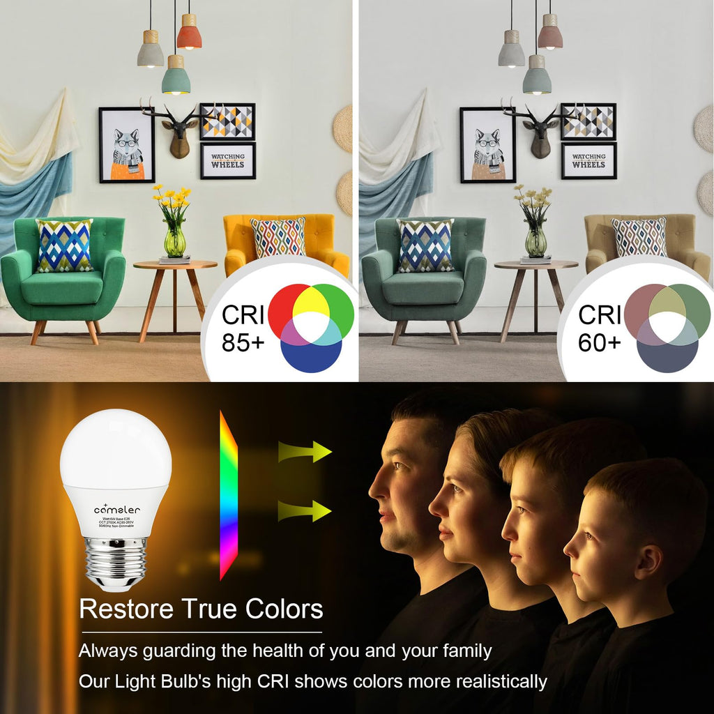 comzler Small Light Bulb, 60W Equivalent Light Bulbs, 6W 2700K Soft White, 600 Lumens Non-Dimmable LED Bulb, E26 Standard Screw Base A15/G45 Shape LED Appliance Bulb Refrigerator 8-Pack