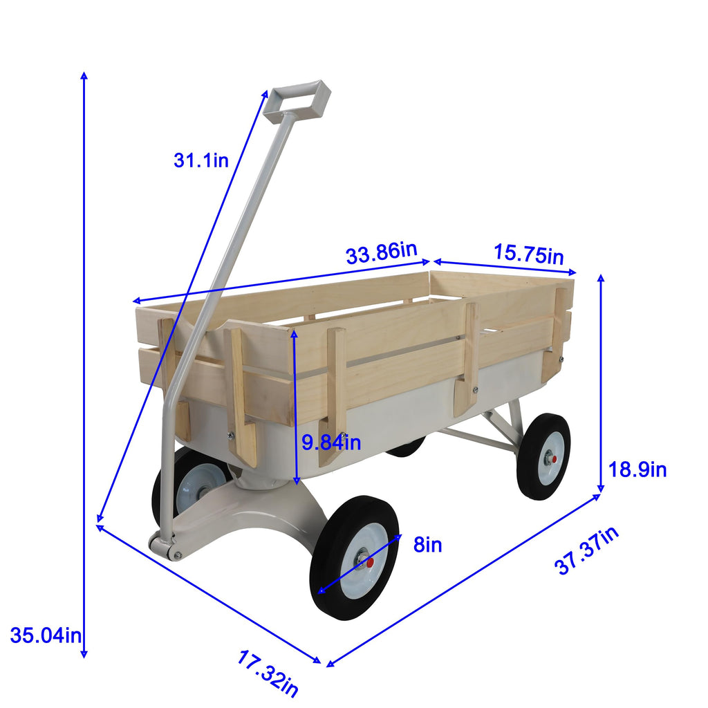 ZeHuoGe Outdoor Sport Wagon All Terrain Pulling w/Removable Wooden Side Panels, Solid Tires Big Foot Panel Wagon,Pull-Along Wagons (White)