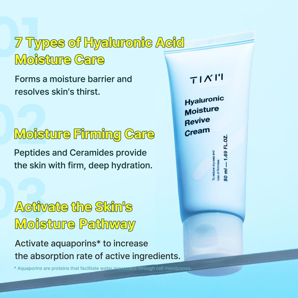 TIA'M TIAM Hyaluronic Moisture Revive Cream, 1.69 fl oz, Peptide & Ceramide Facial Moisturizer for Long-Lasting Hydration and Firming, Perfect for Dry and Dehydrated Skin, Korean Skin Care